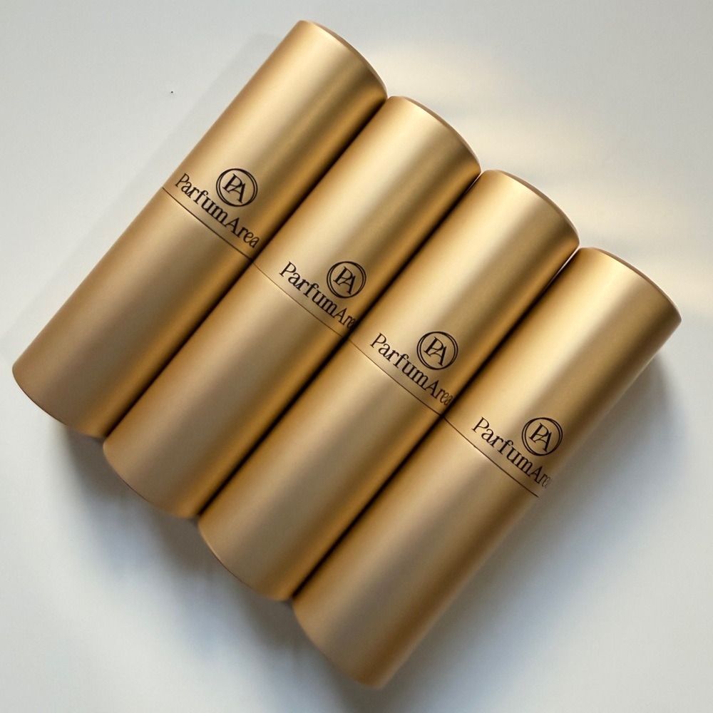 Set of 4 Gold refillable perfume atomizers 15ml/0.51fl oz,glass + metal,in boxes